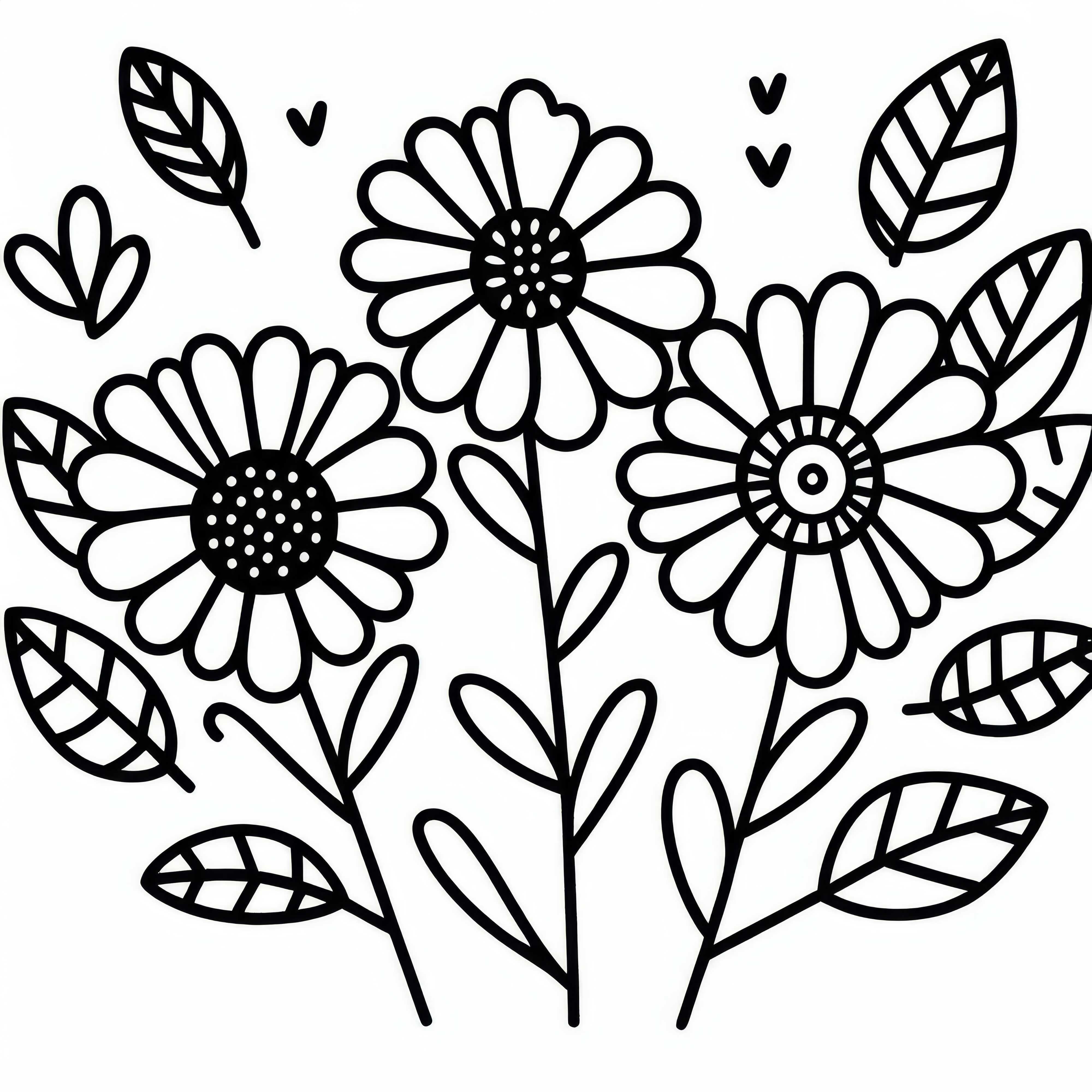 Three Flowers Side by Side - Simple Coloring Page for Kids Free