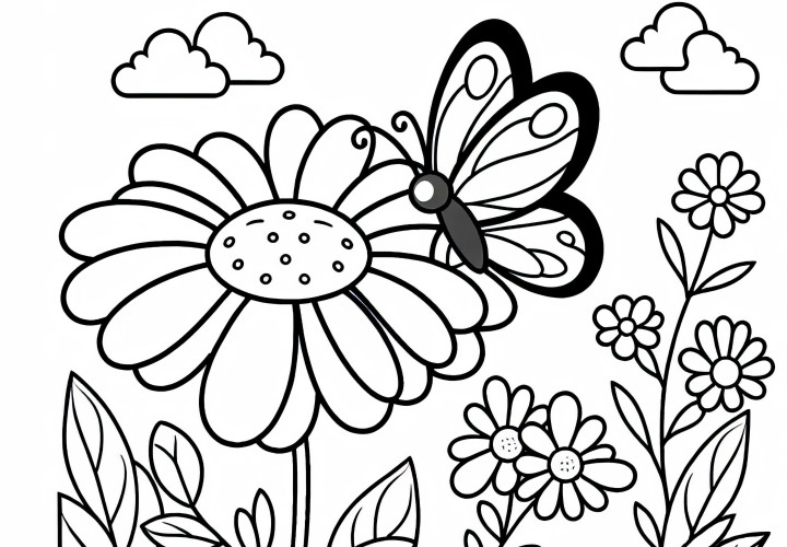 나비가 꽃에 앉습니다 – 아이들을 위한 간단한 coloring 페이지 무료