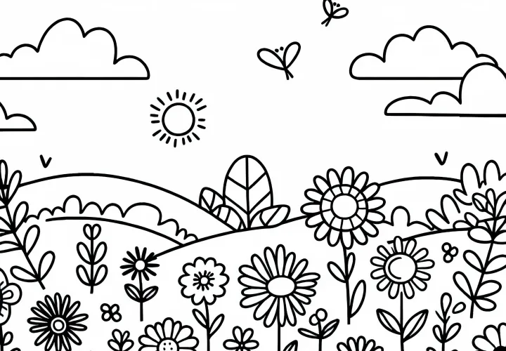 Безплатна оцветявка на цветна поляна за деца