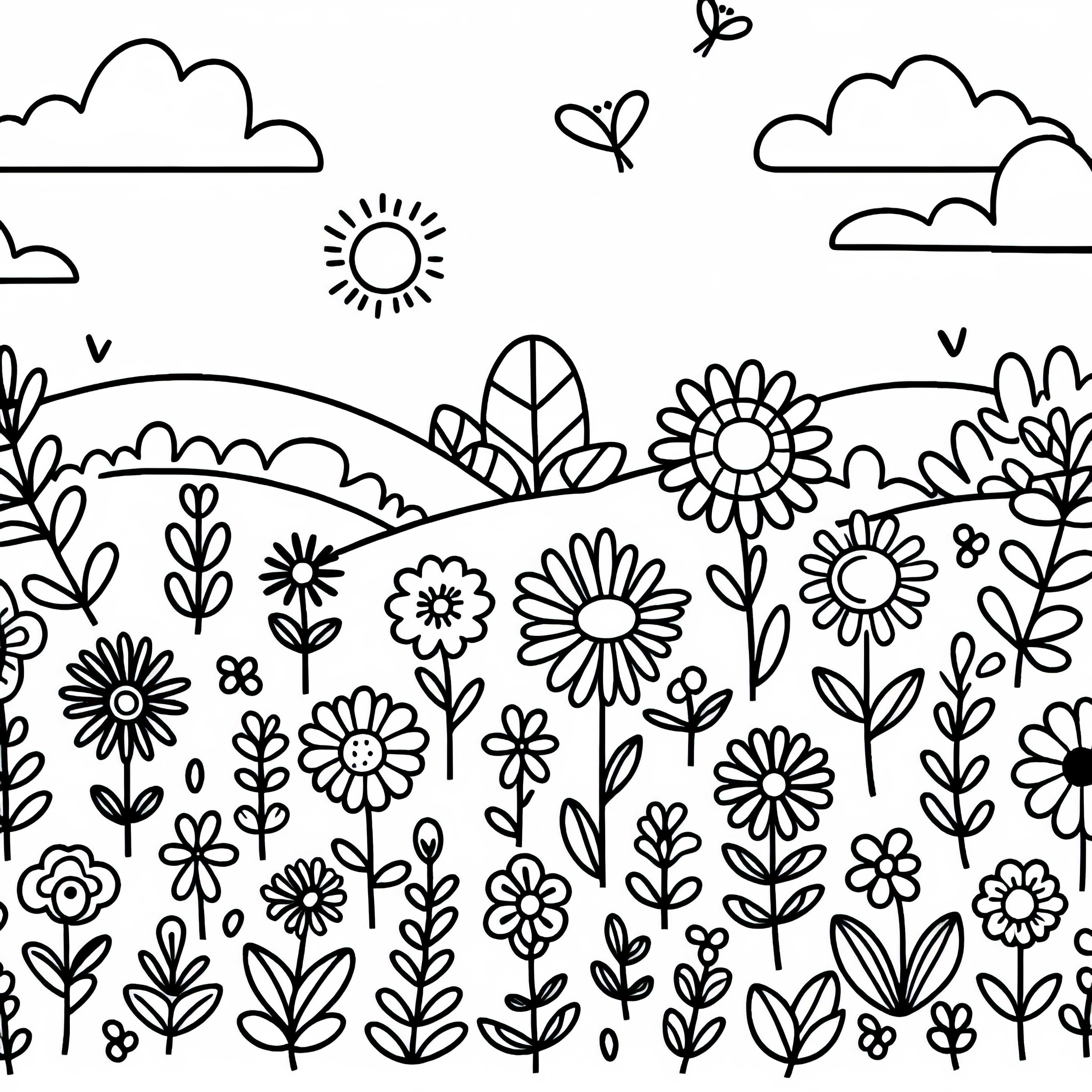 Barvna slika cvetlične trata enostavna za otroke brezplačno