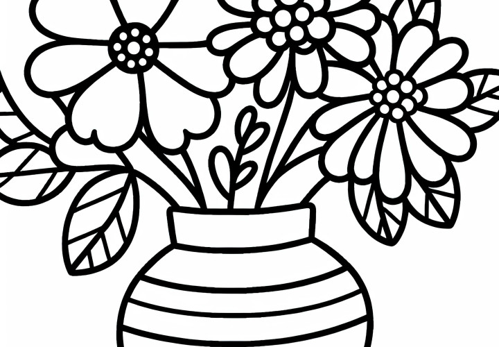 꽃이 담긴 꽃병 색칠하기 페이지 - 어린이를 위한 간단한 그림 - 무료