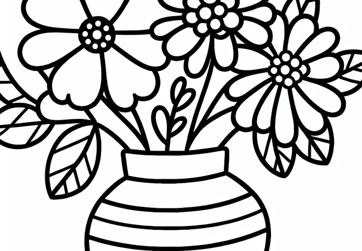 Цветя във ваза – Оцветяваща страница – Лесно за деца – Безплатно