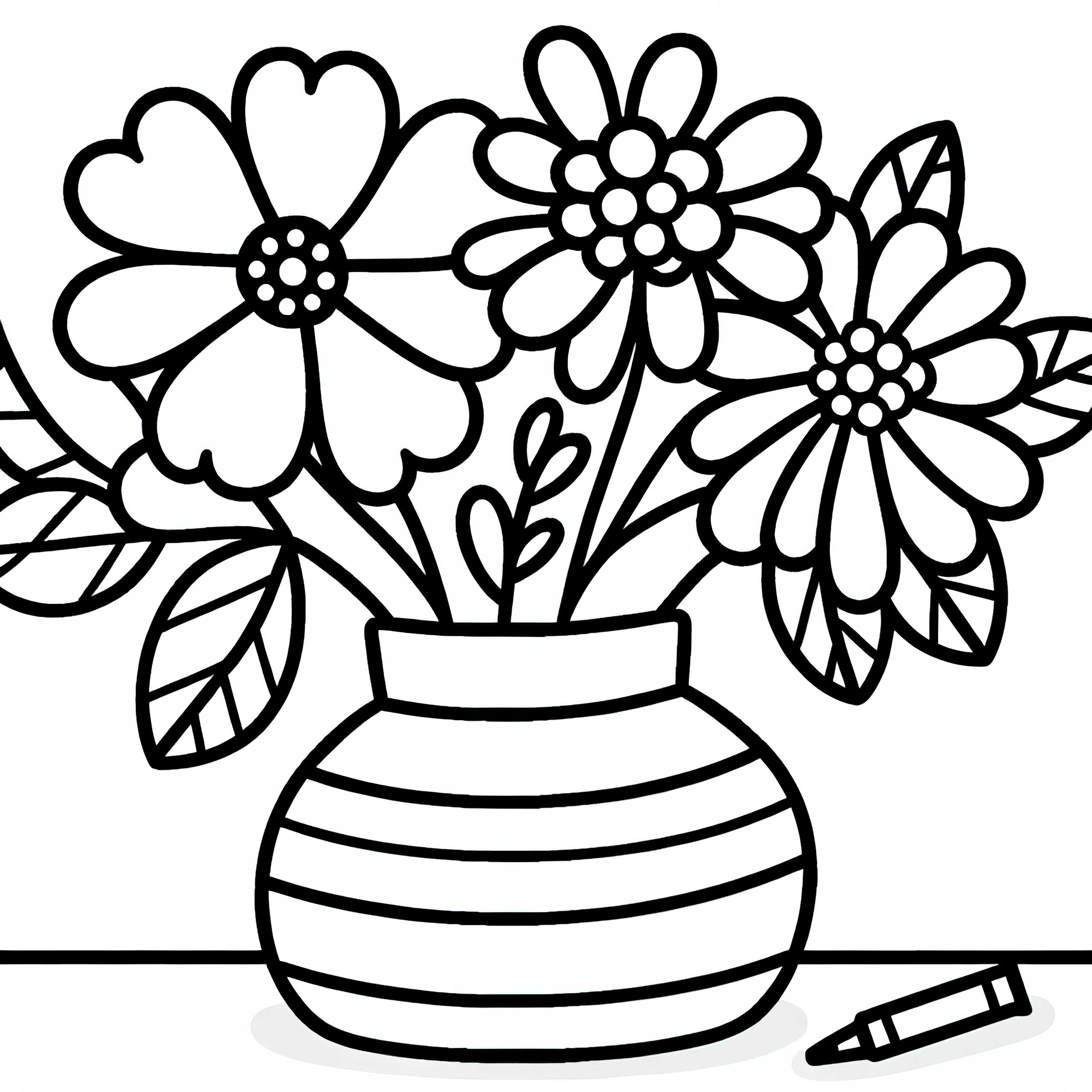 Květiny ve váze – Malovací předloha – Snadné pro děti – Zdarma