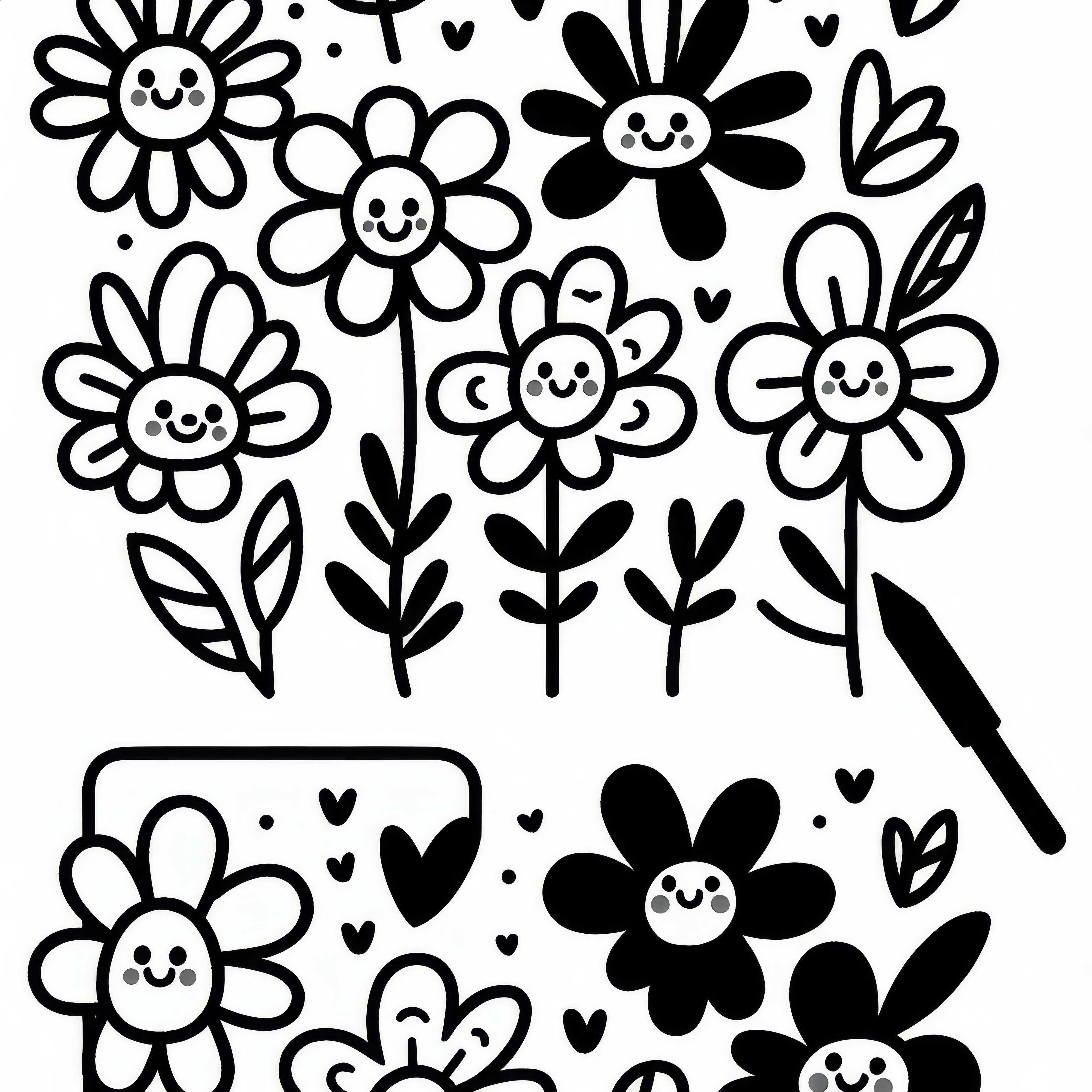 얼굴과 미소가 있는 꽃 - 어린이를 위한 간단한 무료 색칠 페이?