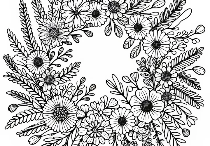 Věnec z lučních květin – Omalovánka zdarma