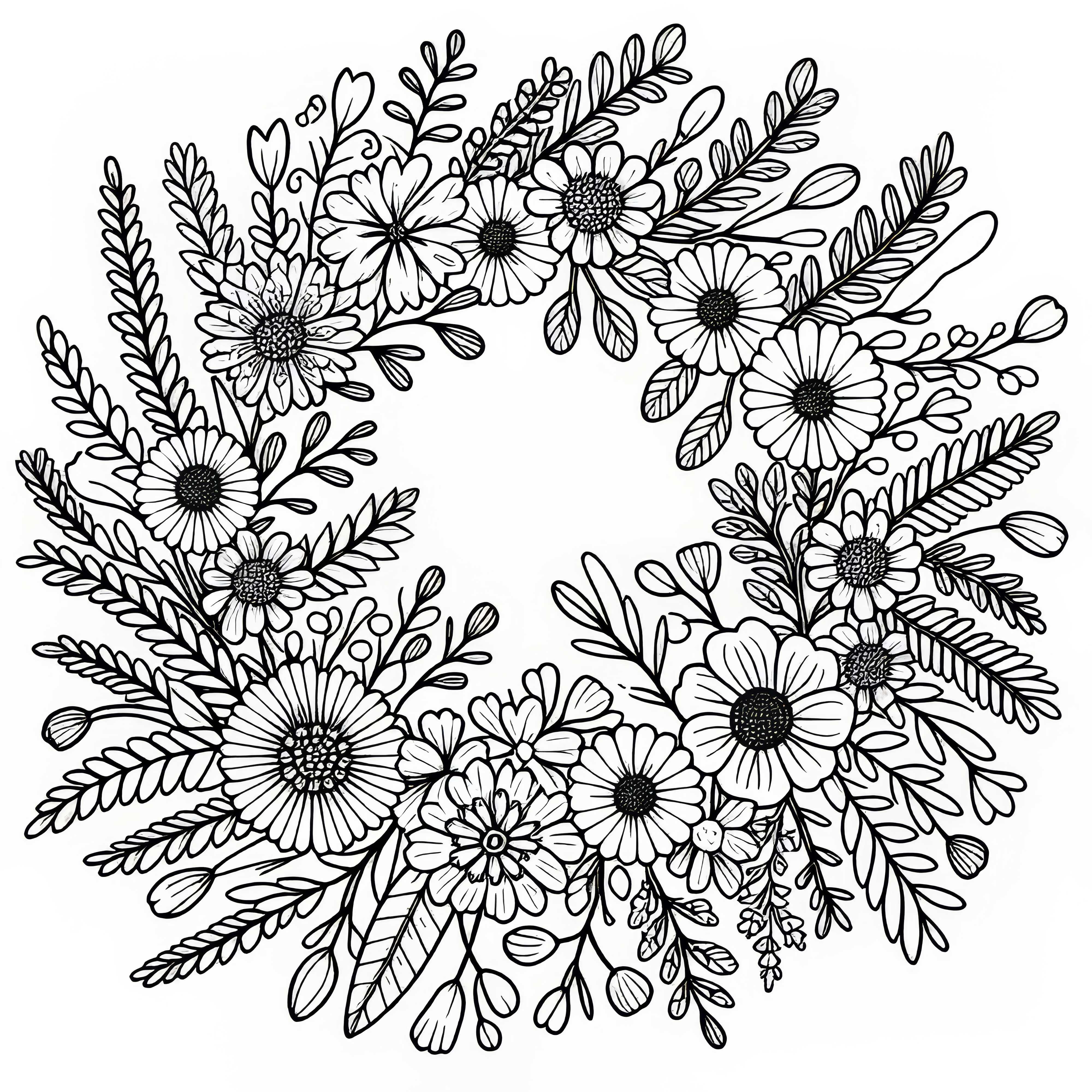 Věnec z lučních květin – omalovánka zdarma Věnec z loukových květin – omalovánka zdarma