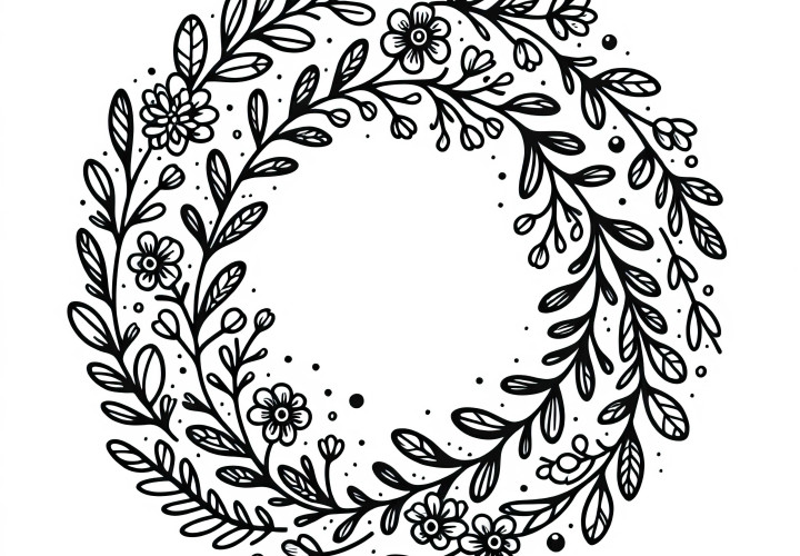 小さな花のついた花冠の塗り絵を無料でダウンロード