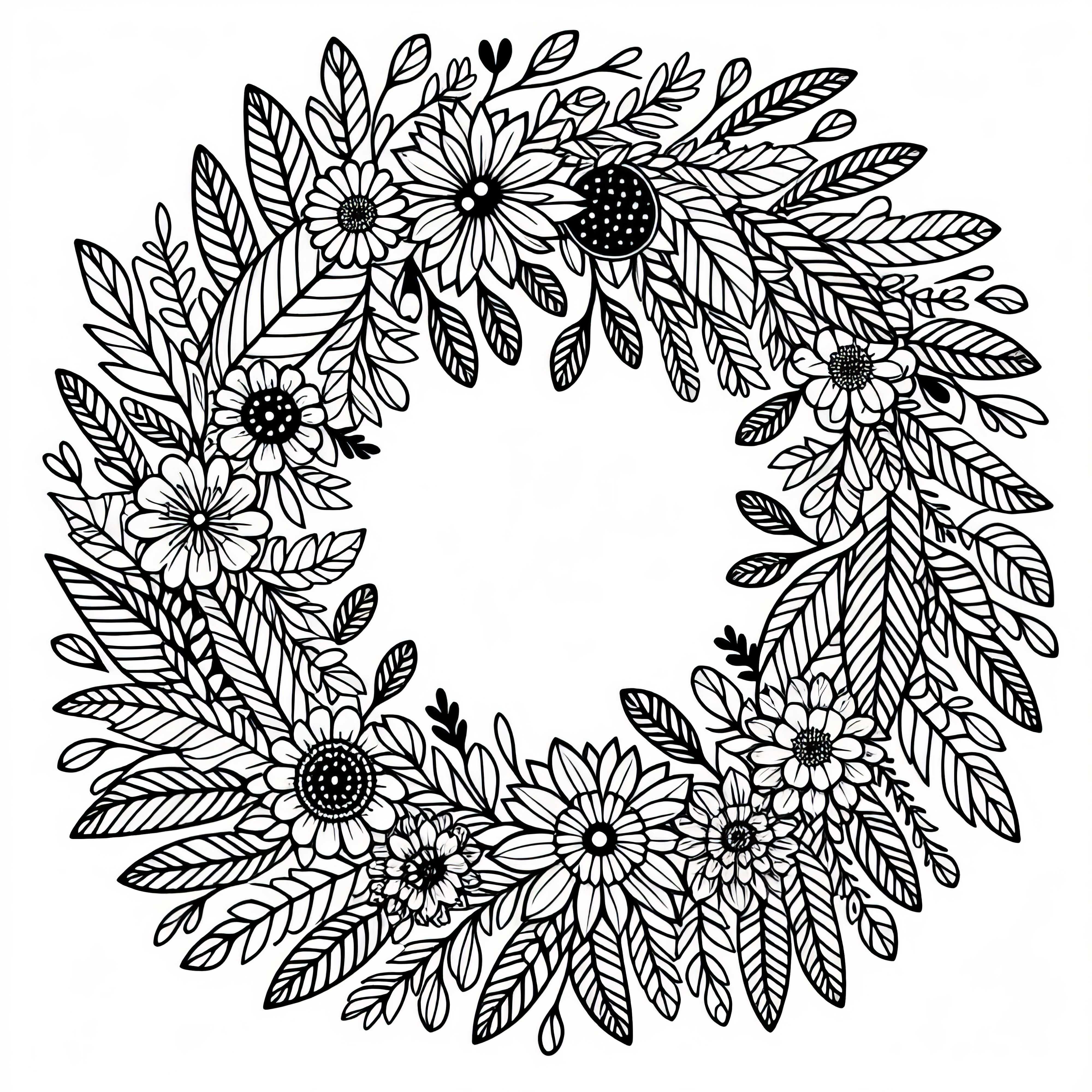 Coroa de flores com flores sazonais - Template de colorir grátis