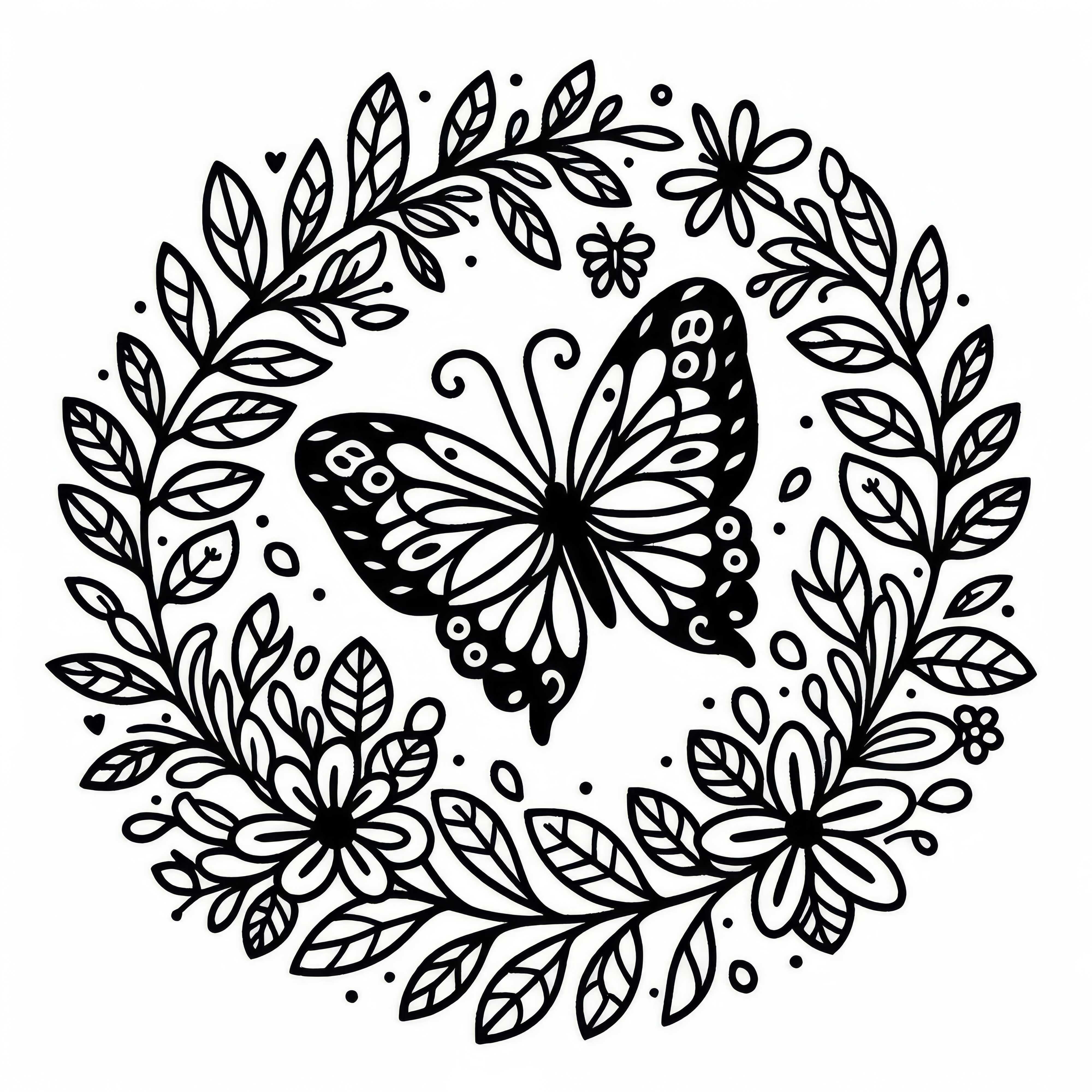 Coroa de flores com borboleta - Modelo de colorir grátis Coroa de flores com borboleta - Modelo para colorir grátis