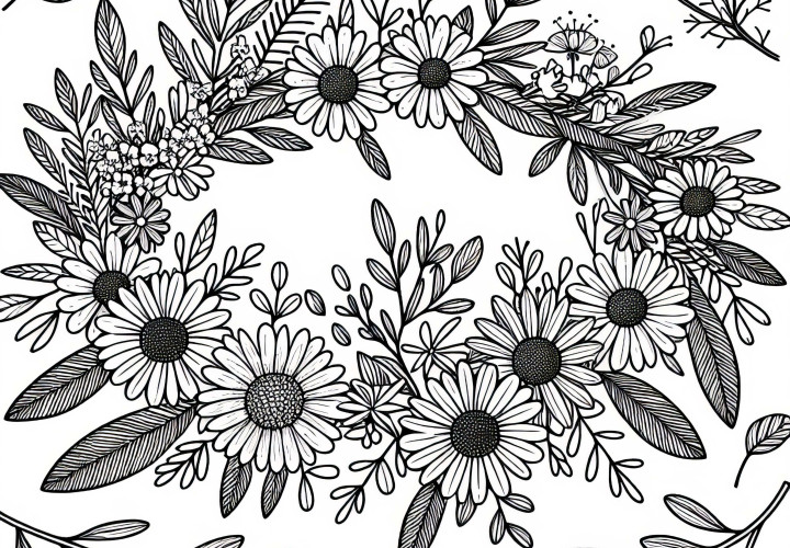 ハーブと花のクラウン - 無料塗り絵