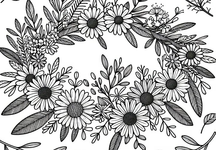 Věnec s bylinkami a květinami – omalovánka zdarma