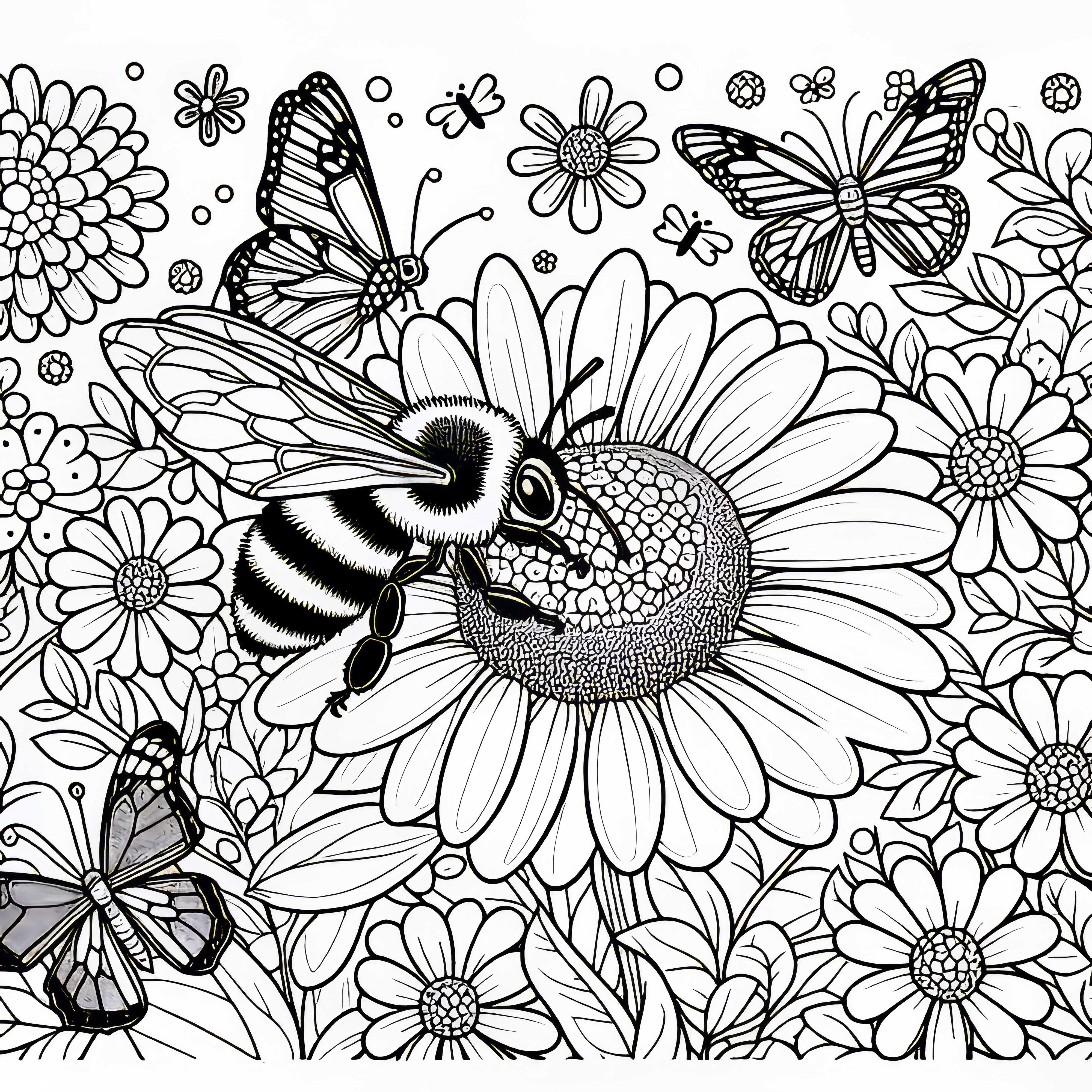 Bee sitting on a bloom full of nectar - free coloring template Bee sitting on a flower full of nectar - free coloring page