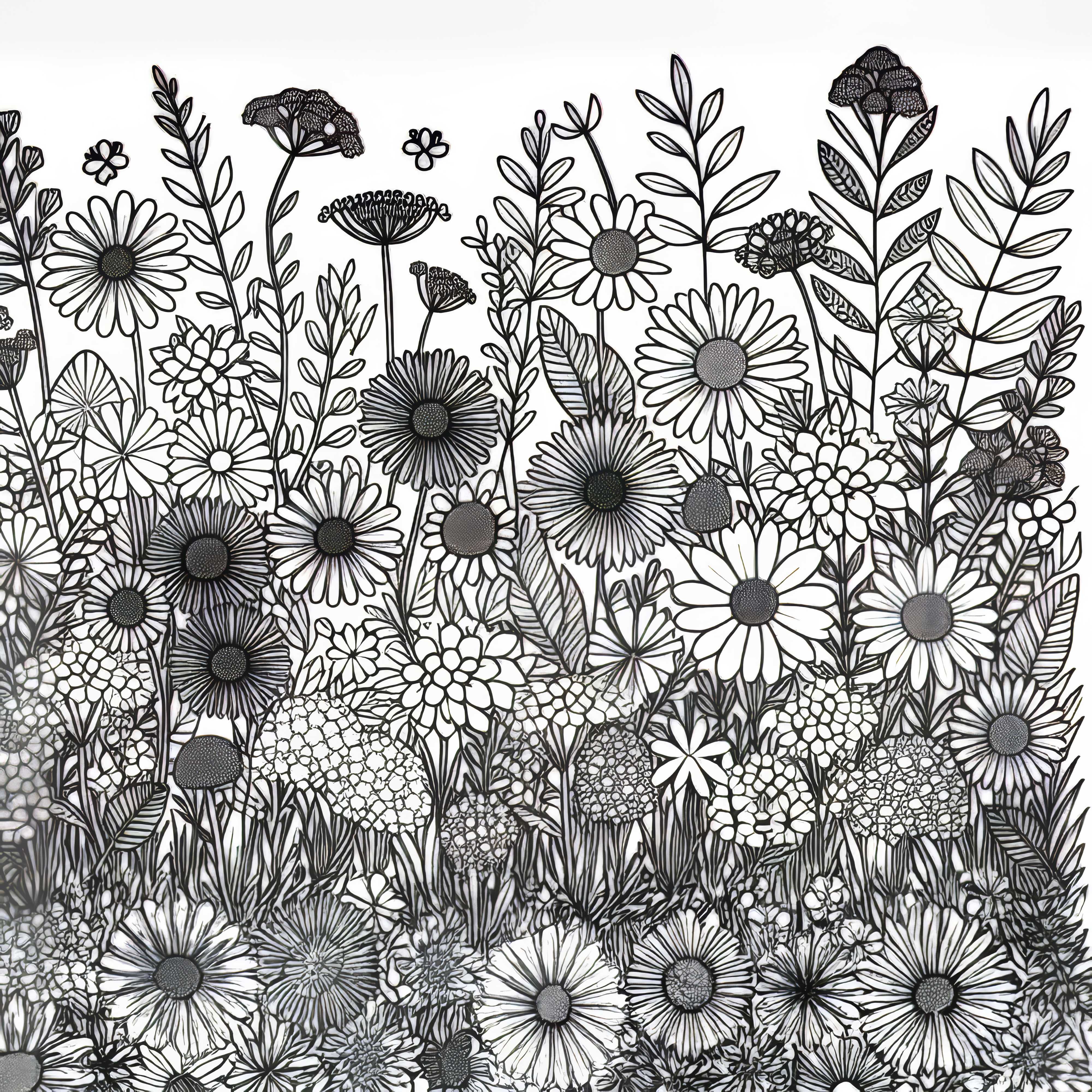 Várias espécies de flores crescem misturadas - Desenho para colorir gratuito Várias espécies de flores crescem misturadas – Desenho para colorir grátis