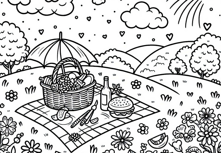 Piquenique em campo de flores para colorir baixar gratuitamente Picnic em campo de flores para colorir, download gratuito