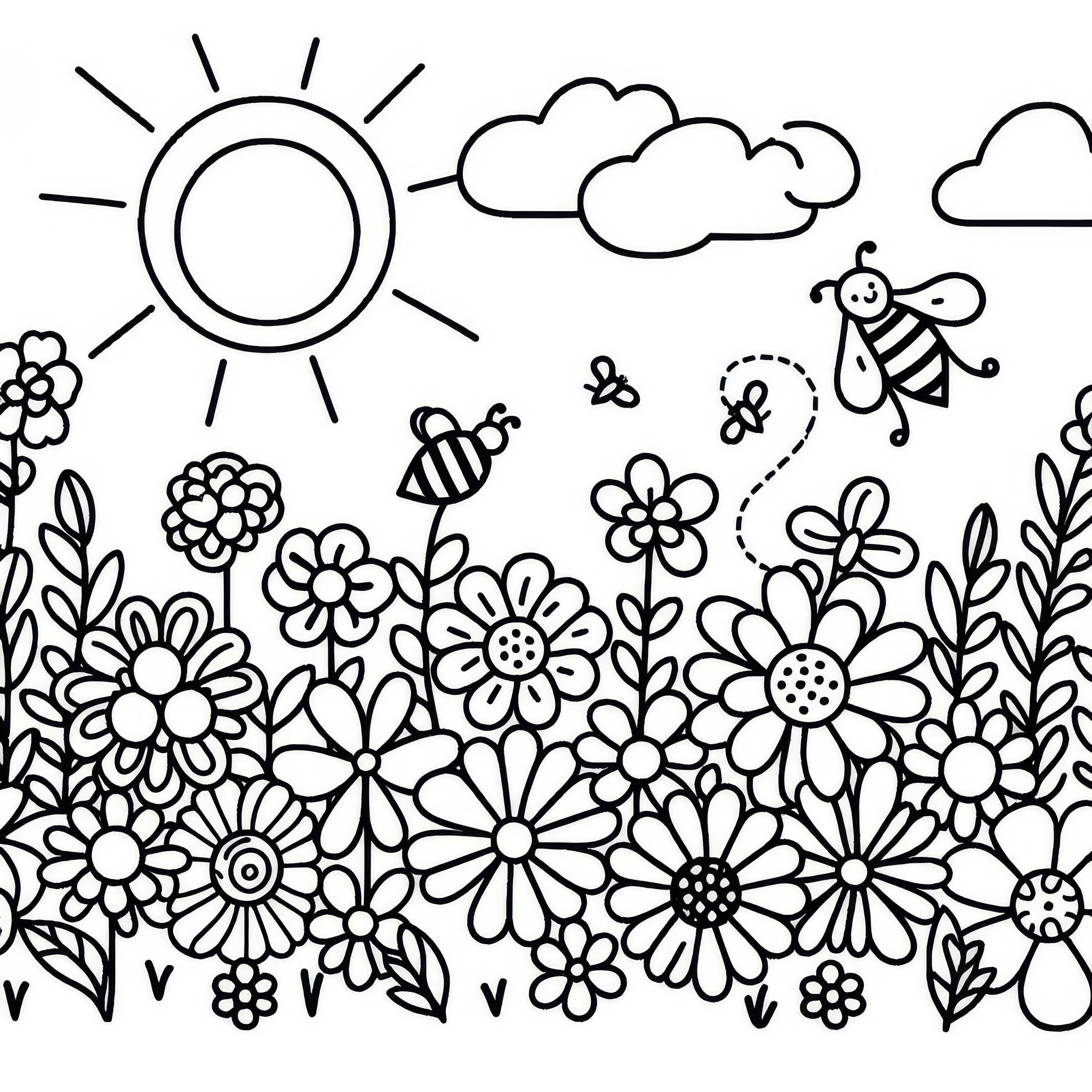 Abelhas, flores e luz do sol – Desenho para colorir gratuito Abelhas, flores e luz do sol - Desenho para colorir gratuito