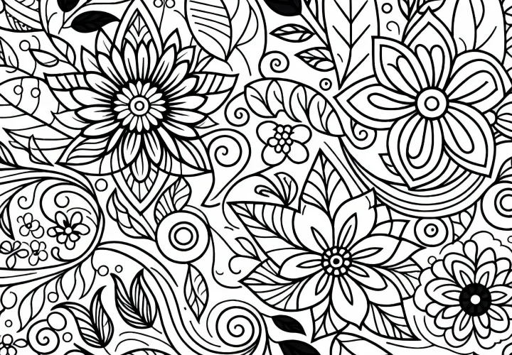Muster mit stilisierten Blumen - Malvorlage kostenlos herunterladen