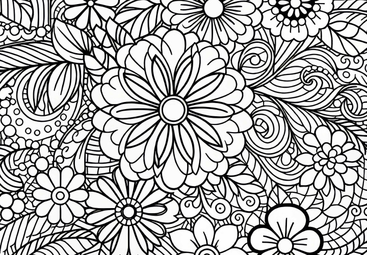 Padrão de flores com estrutura clara – Desenho para colorir gratuito Padrão de flores com estrutura clara - Modelo de colorir gratuito