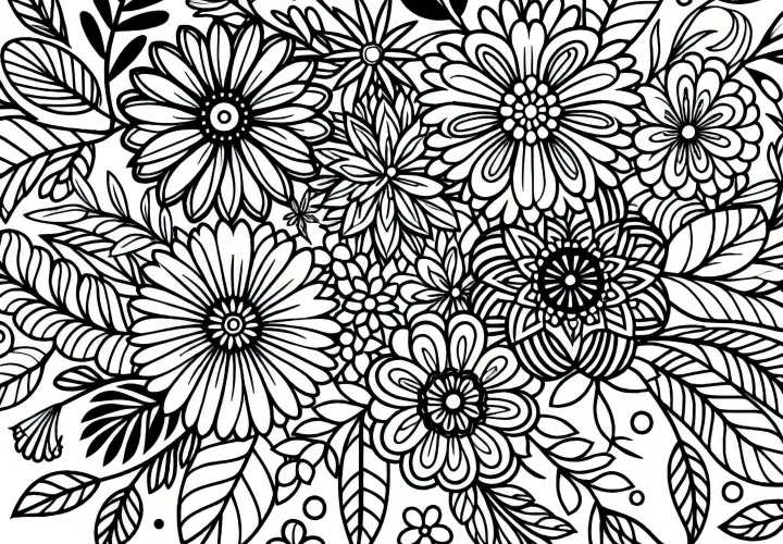 Безплатно изтегляне на картина за оцветяване с дива флорална шарка