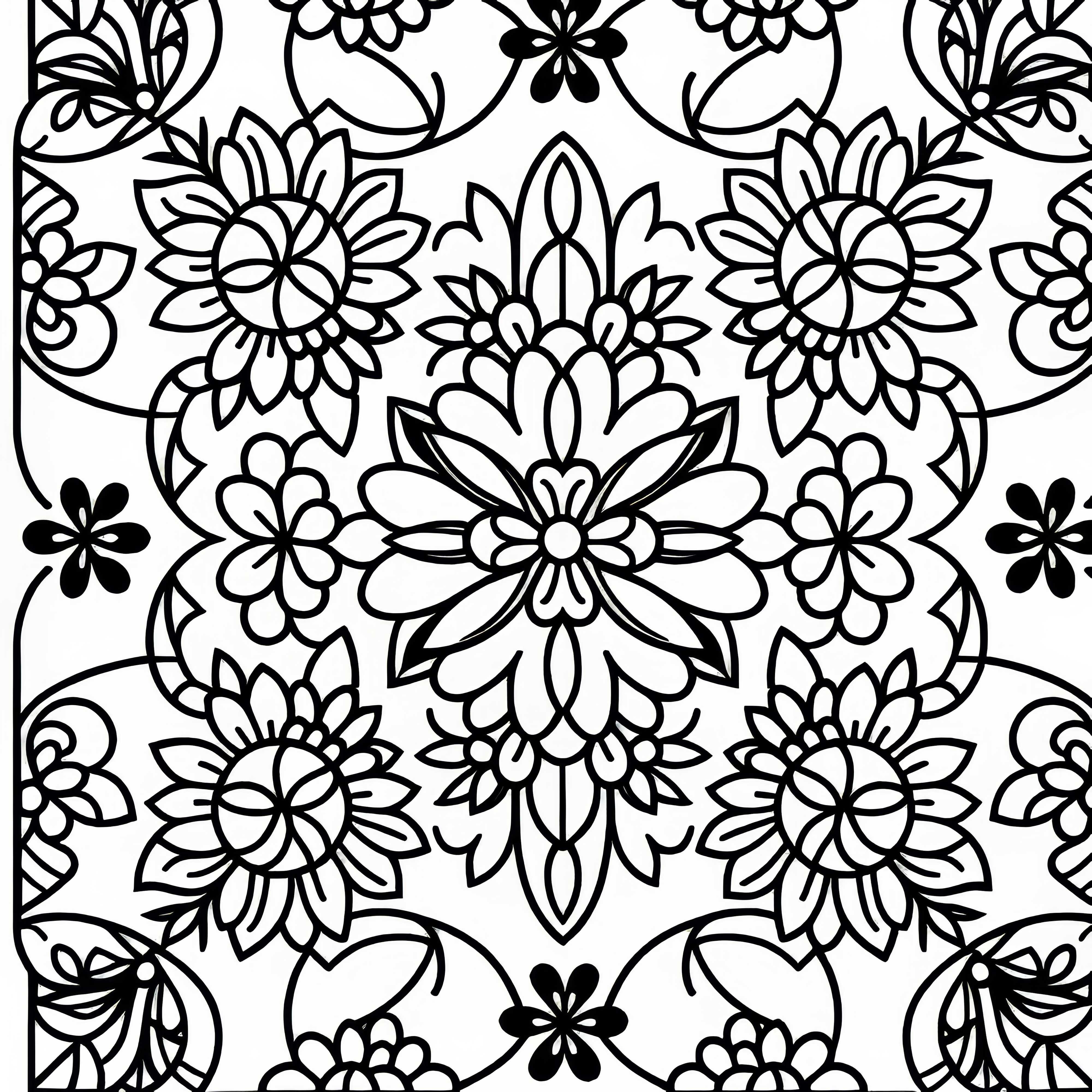 Padrão de azulejos com flores simétricas, molde para colorir grátis Padrão de azulejo com flores simétricas - Modelo para colorir grátis