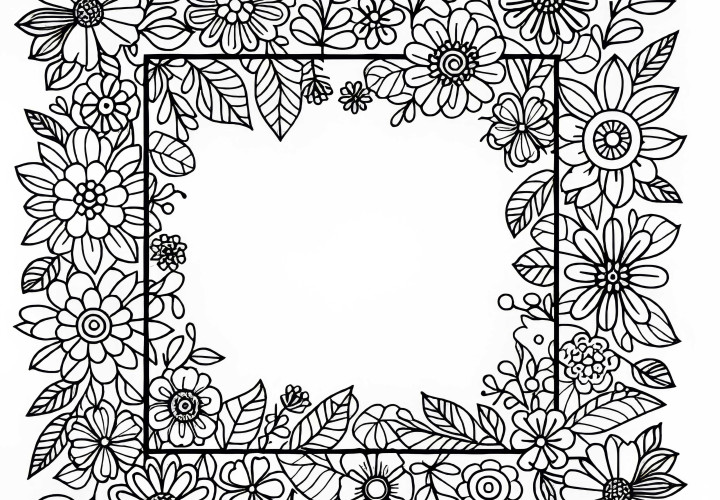 Desenho para Colorir de Moldura de Flores Grátis Quadro de flores para pintar grátis