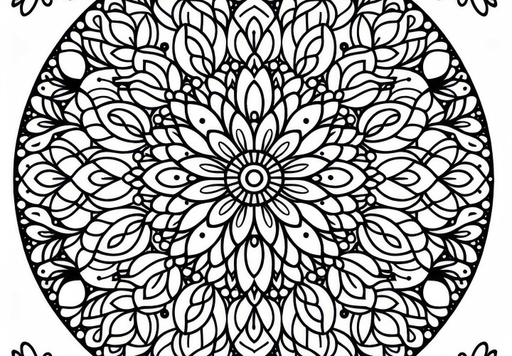 Round mandala made of small flowers - Free coloring page
