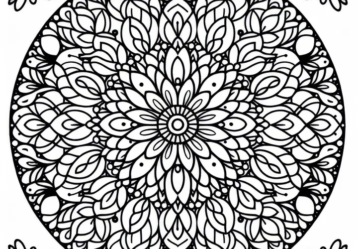 Кръгло мандала от малки цветя – Безплатна картинка за оцветяване