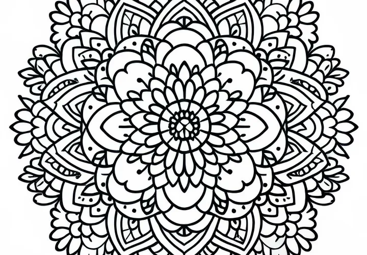 Безплатна оцветяваща картина на цветен мандала