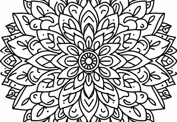 Simple mandala with clear flower shapes – Free coloring page