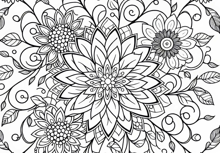 Complex mandala with vines - free coloring template
