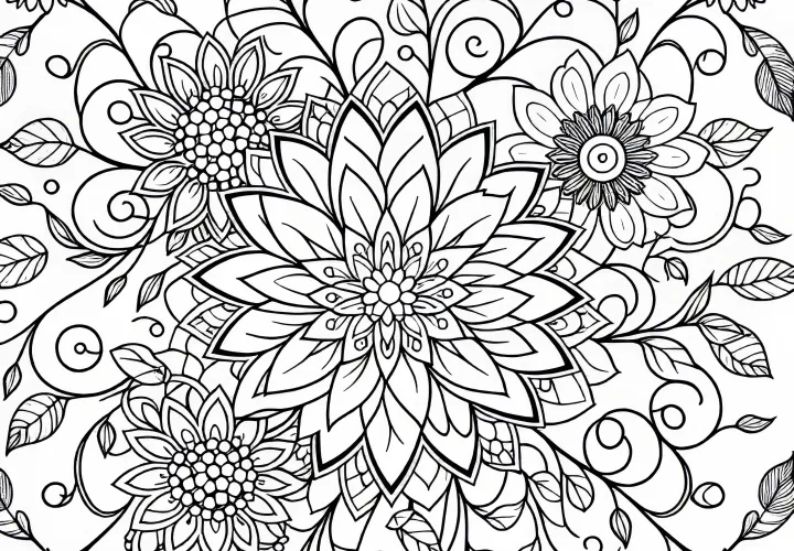 Комплексно мандало с лози - безплатна оцветяваща страница