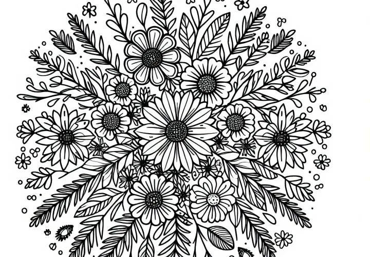 Мандала от диви цветя - Безплатна картина за оцветяване