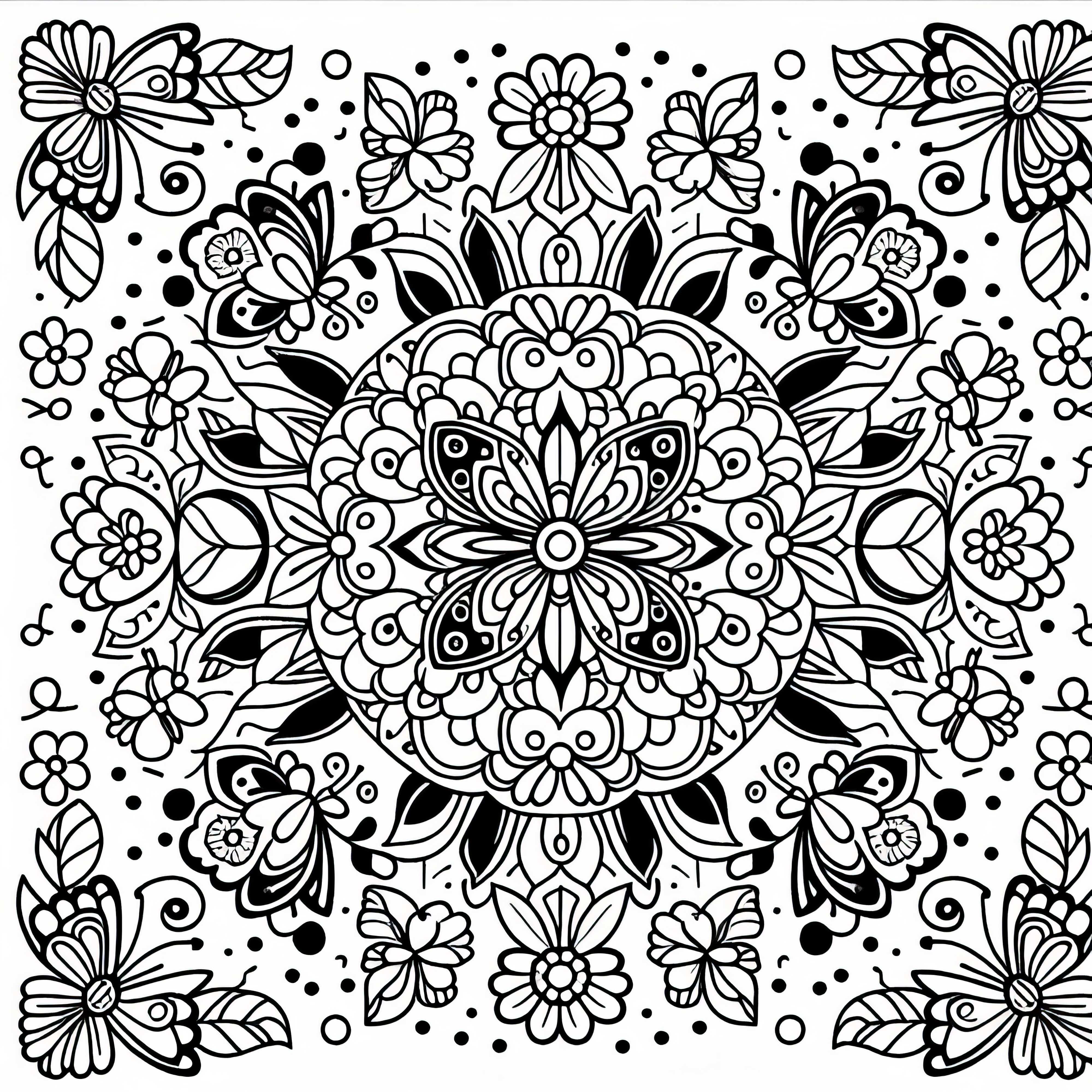 Kelebekler ve çiçeklerle çiçek mandalası - ücretsiz boyama resmi