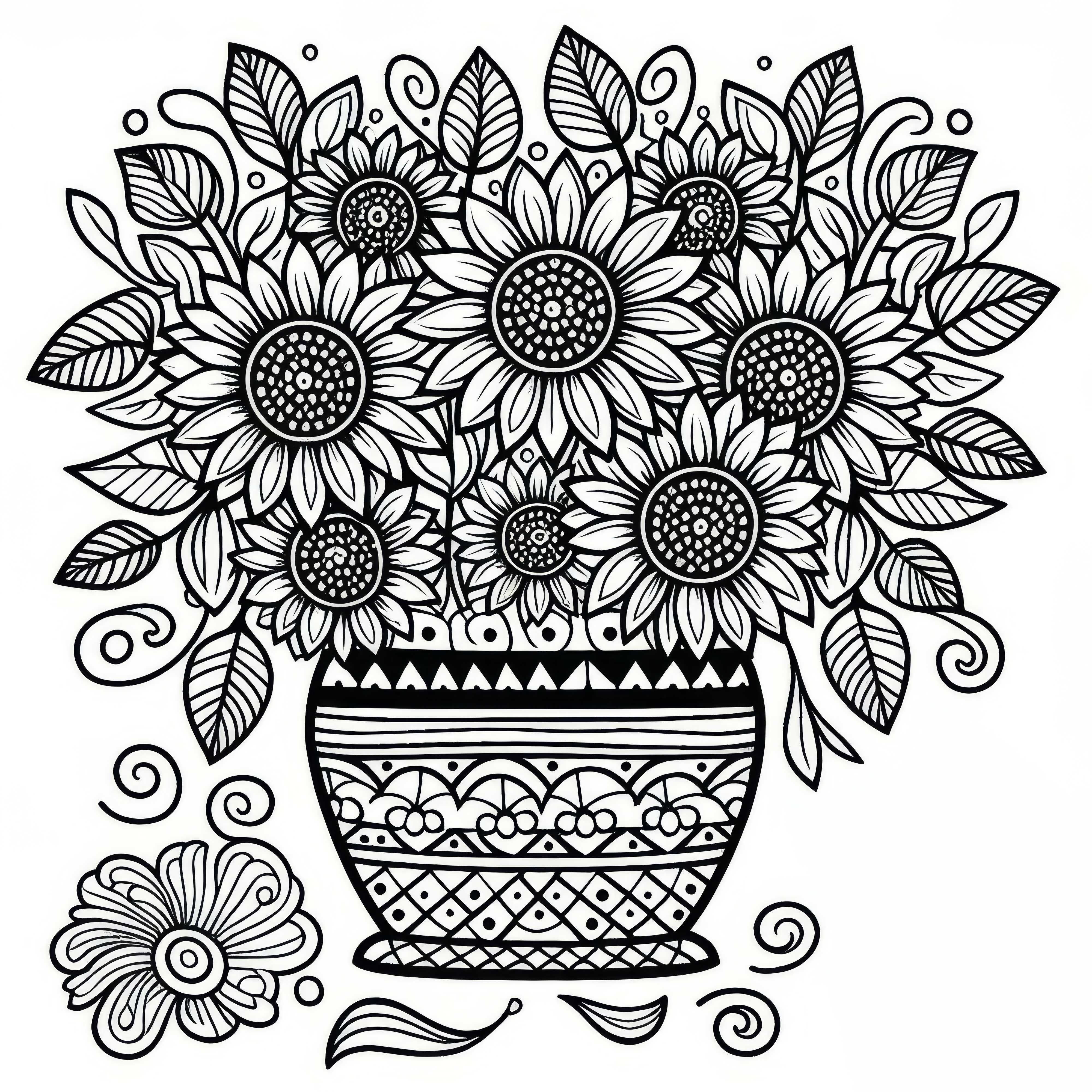 Pot de fleurs avec des tournesols – Téléchargez gratuitement le coloriage Pot de fleurs avec des tournesols - Télécharger le dessin à colorier gratuitement