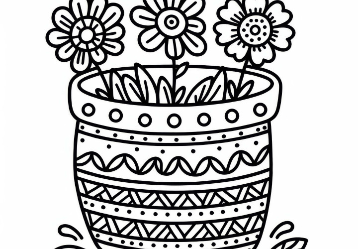 Pot de fleurs à colorier Gratuit Pot de fleurs avec des fleurs dessin à colorier Gratuit