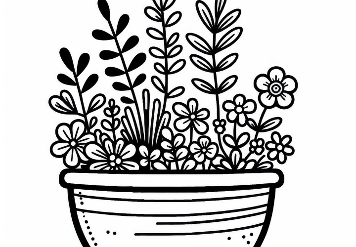 Pot de fleurs avec des herbes - Télécharger gratuitement le modèle à colorier Pot de fleurs avec des herbes - Téléchargez gratuitement le dessin à colorier