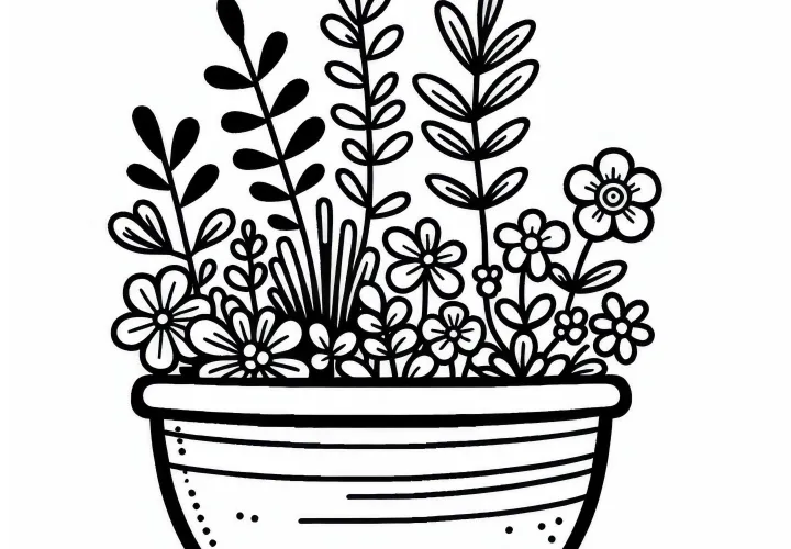 Květináč s bylinkami – Vytiskněte si zdarma omalovánku