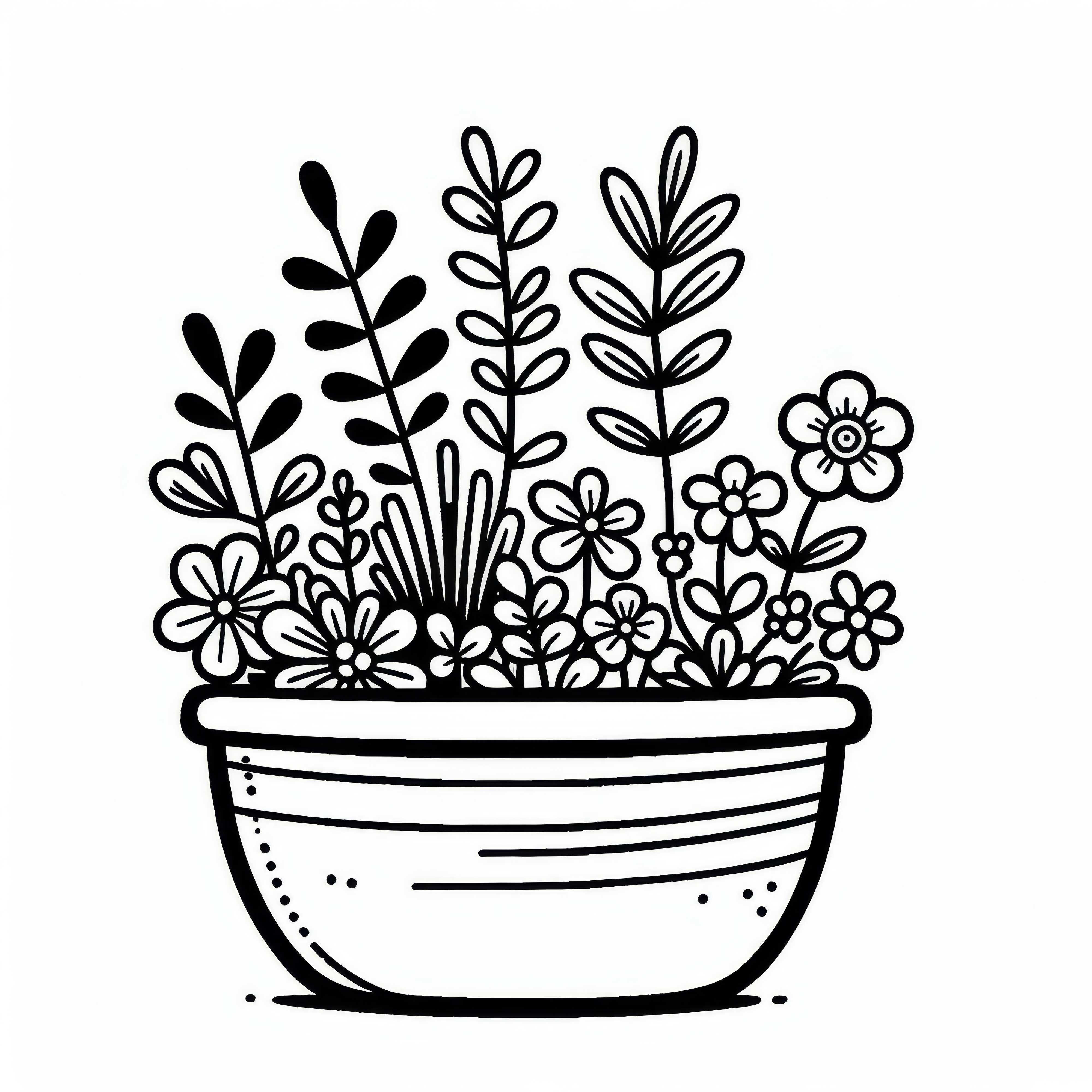 Pot de fleurs avec des herbes – Télécharger le modèle de coloriage gratuitement Pot de fleurs avec des herbes - Télécharger le modèle à colorier gratuitement