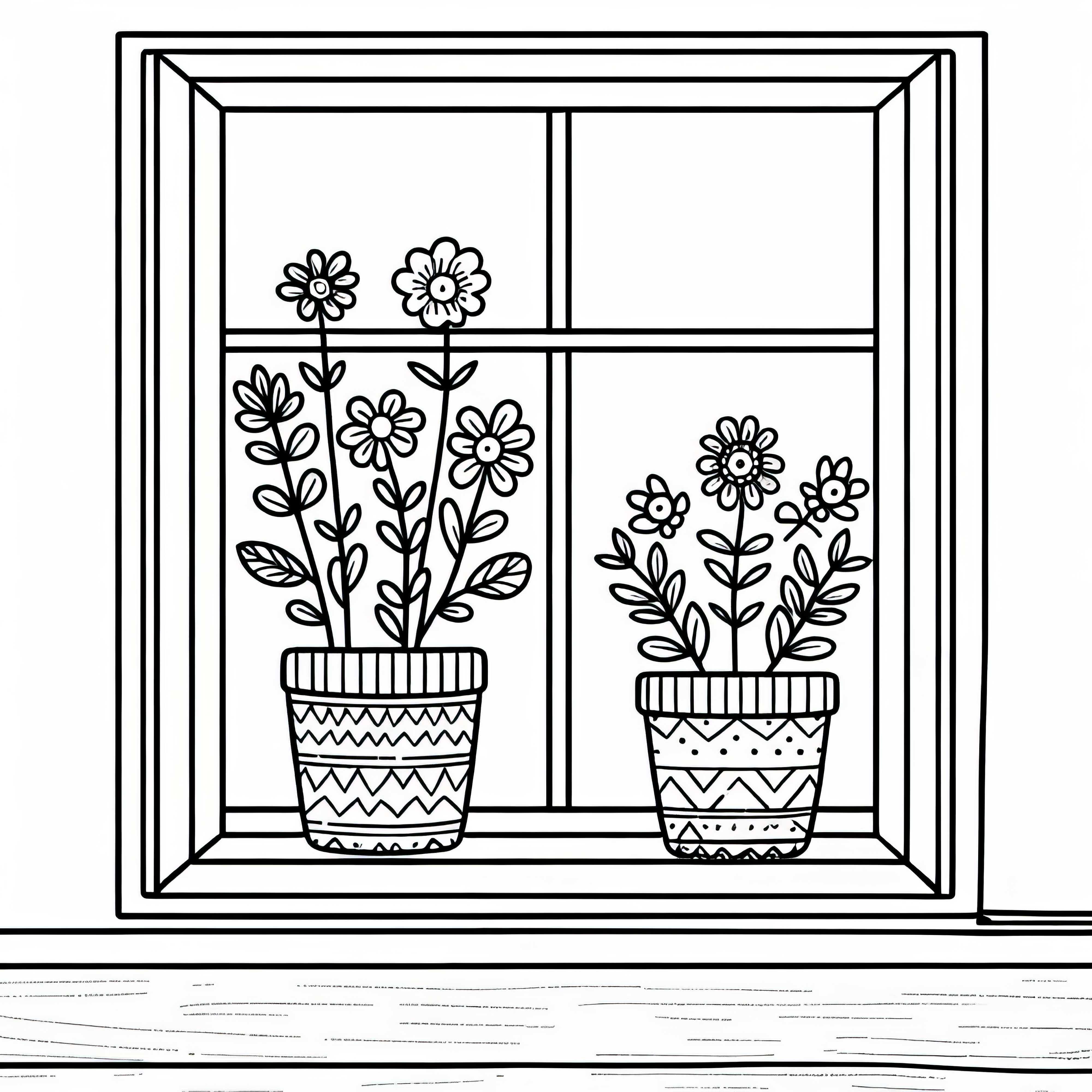 Deux pots de fleurs sur le rebord de la fenêtre – Télécharger un dessin à colorier gratuitement Deux pots de fleurs sur le rebord de la fenêtre – Dessin à colorier à télécharger gratuitement
