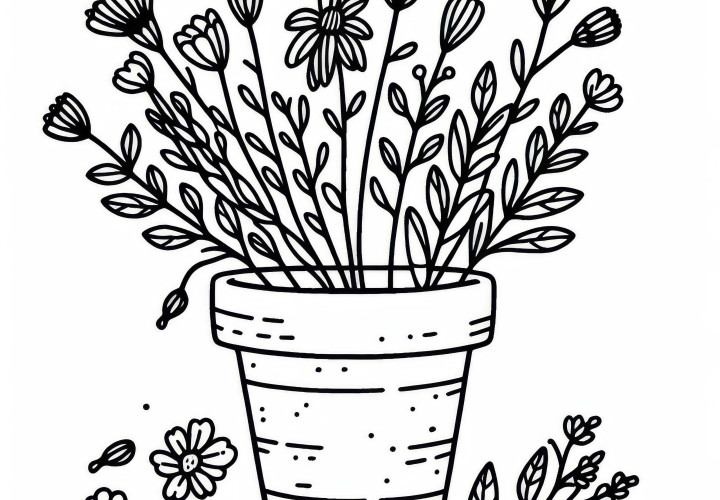 Pot de fleurs - Modèle de coloriage gratuit Pot de fleurs - Dessin à colorier Gratuit