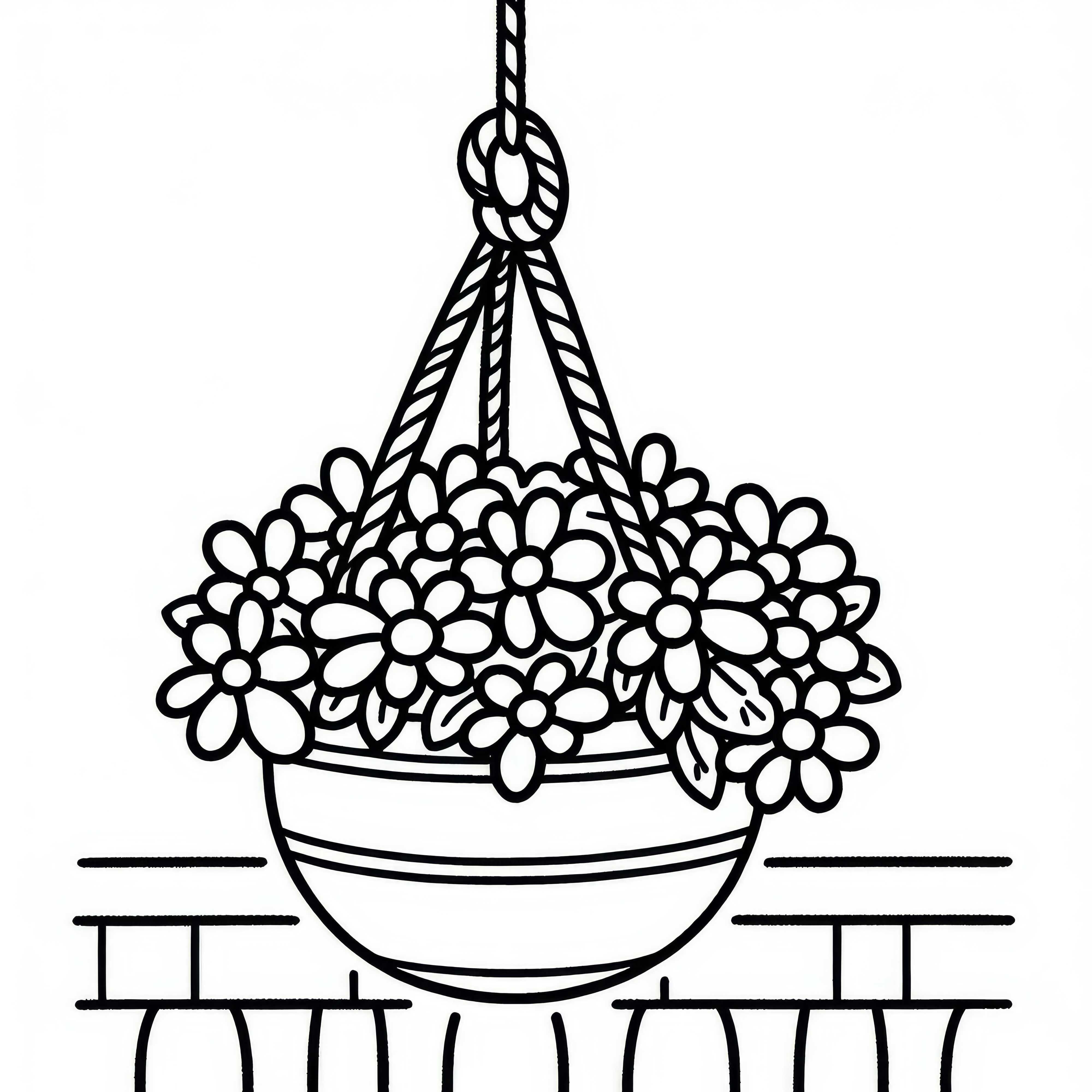 Un pot de fleurs suspendu à une corde sur un balcon - Dessin à colorier gratuit Un pot de fleurs suspendu à une corde sur le balcon - Dessin à colorier gratuit