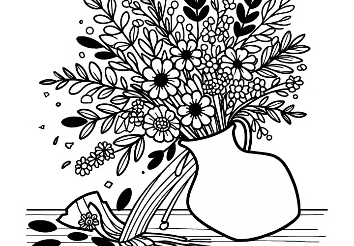 Rozbitá květinová váza omalovánka zdarma