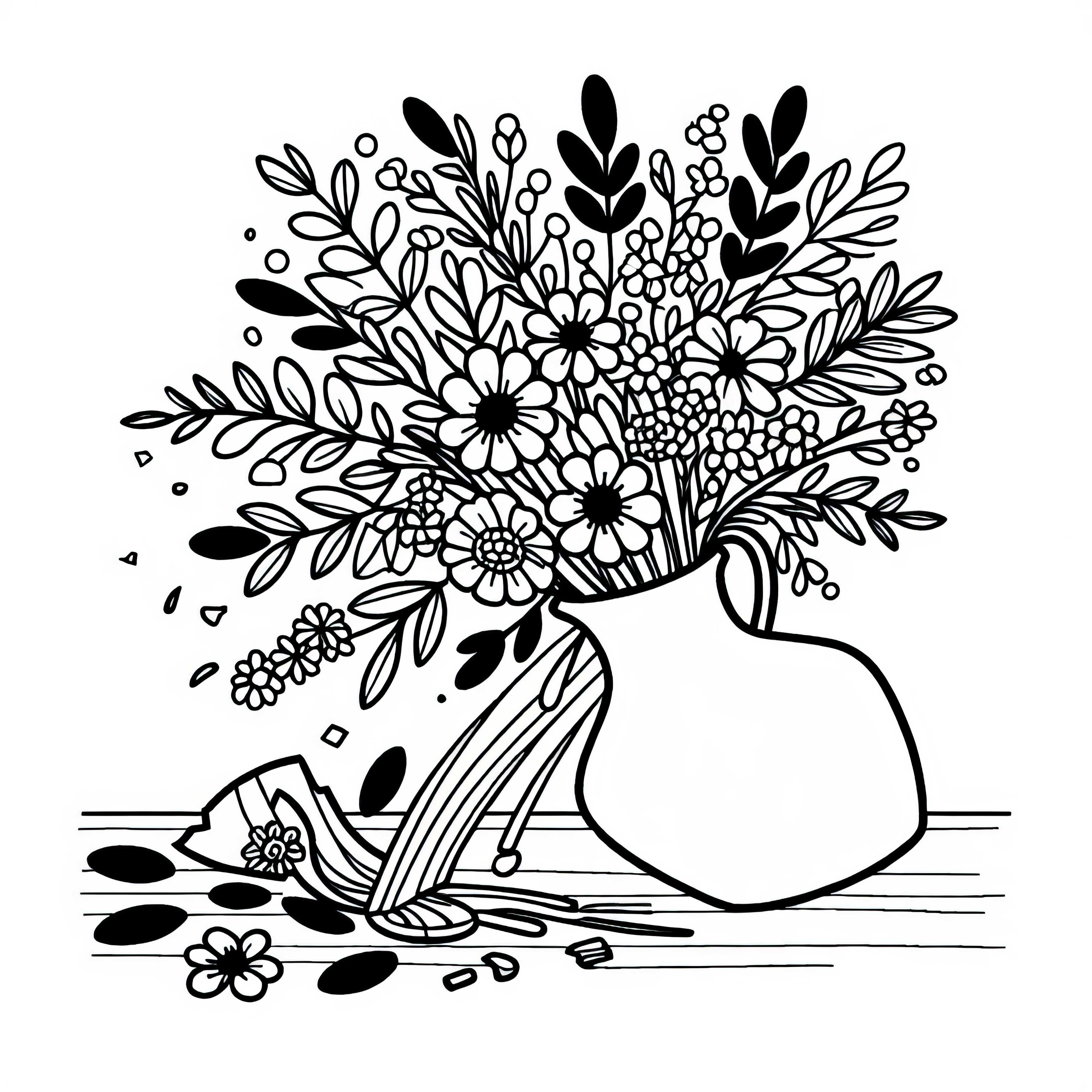 Desenho para Colorir de Vaso de Flores Quebrado Grátis Desenho para colorir de vaso de flores quebrado gratuito