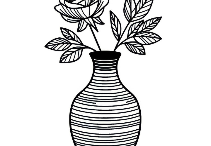 Vaso elegante com rosa como desenho para colorir grátis Vaso esbelto com rosa como imagem para colorir gratuita