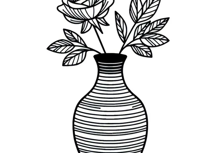 Štíhlá váza s růží jako omalovánka zdarma