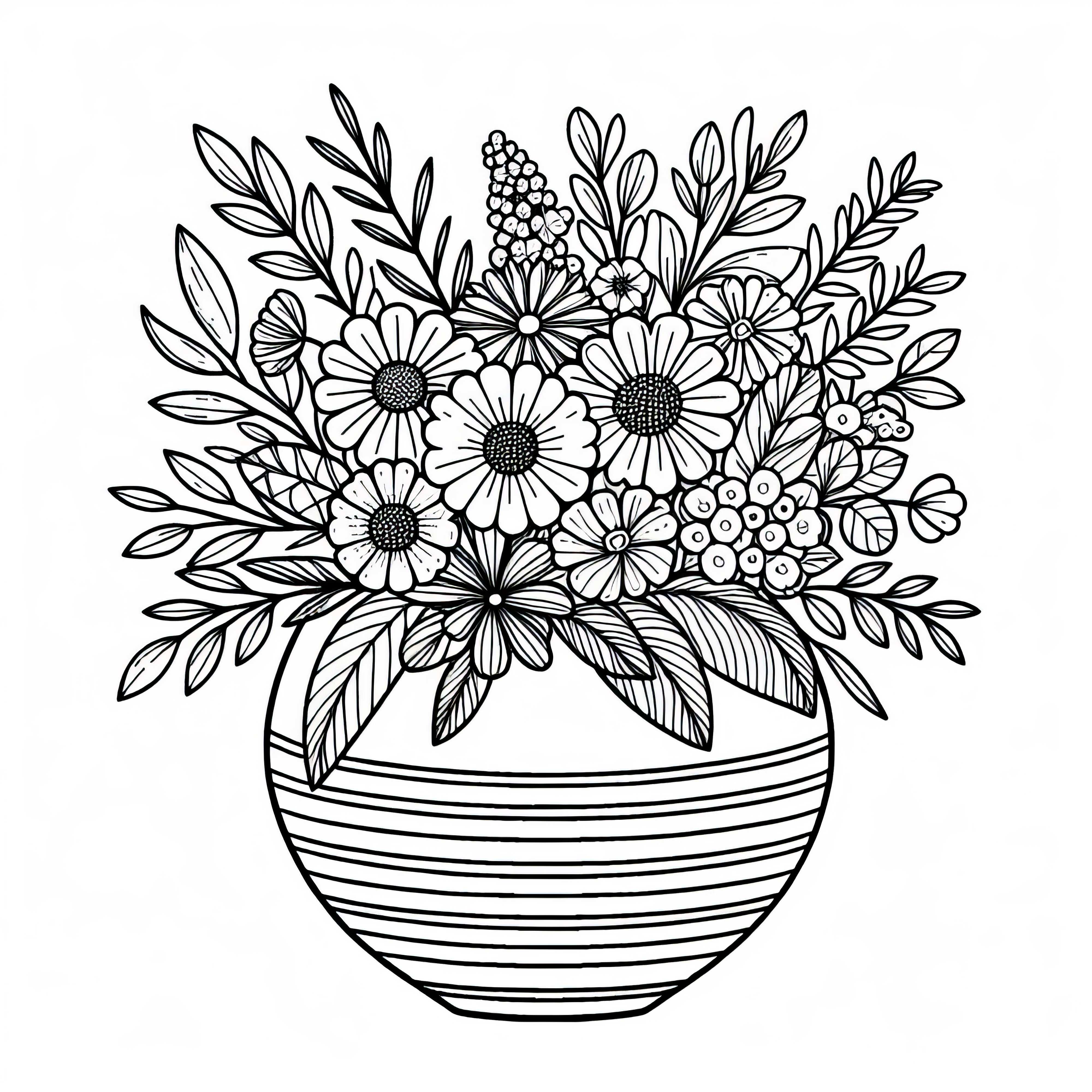 Vaso largo com flores de jardim - Desenho para colorir grátis Vaso largo com flores de jardim - Modelo de colorir gratuito