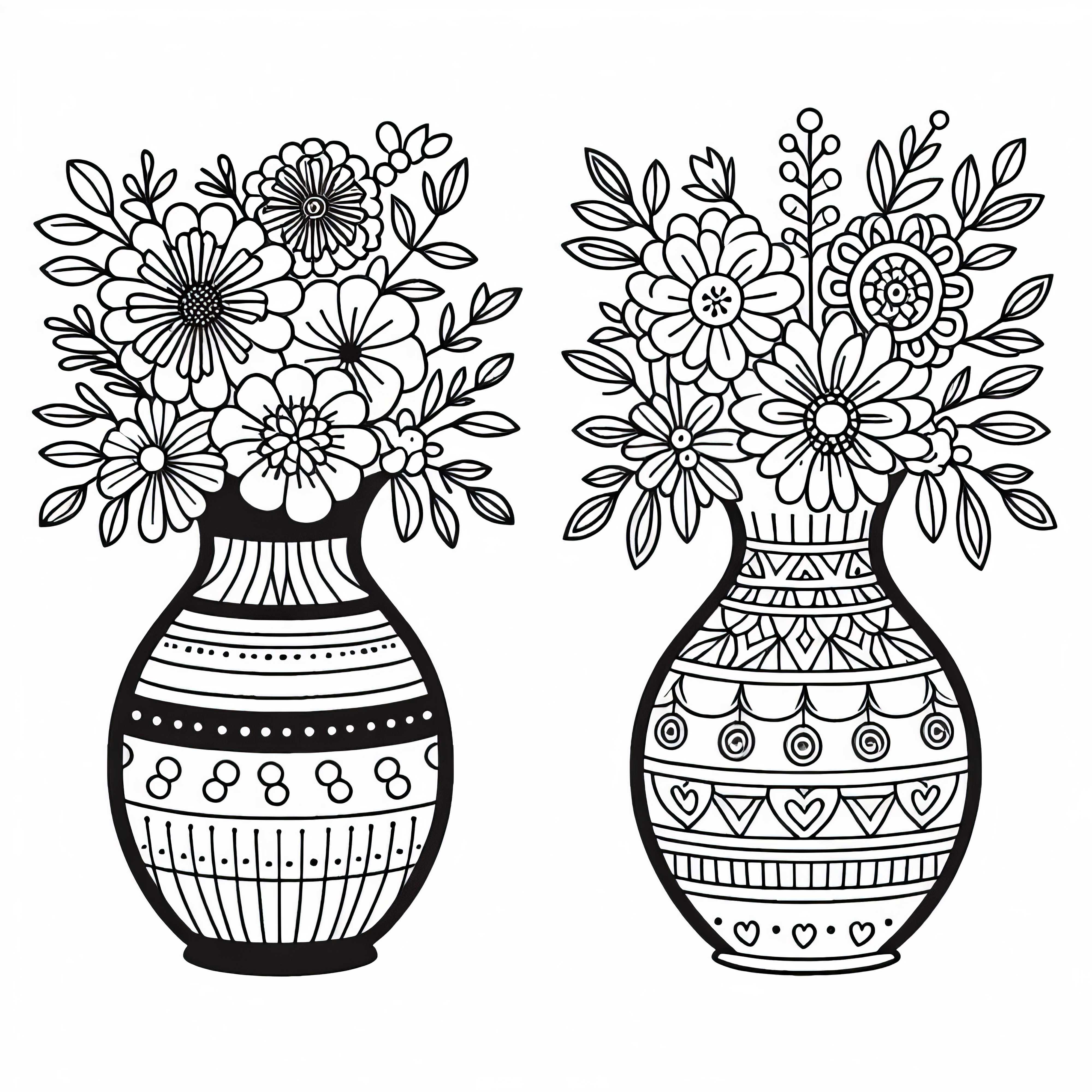 Duas jarras lado a lado com flores diferentes para colorir Duas jarros lado a lado com flores diferentes para colorir