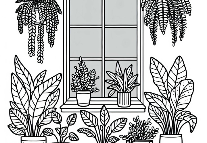 Fenster mit Topfpflanzen davor – Ausmalbild für Zimmerpflanzen gratis Fenster mit Topfpflanzen davor – Ausmalbild für Zimmerpflanzen gratis