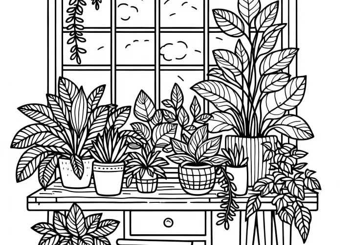 Bezplatné stažení omalovánky pokojových rostlin na parapetu