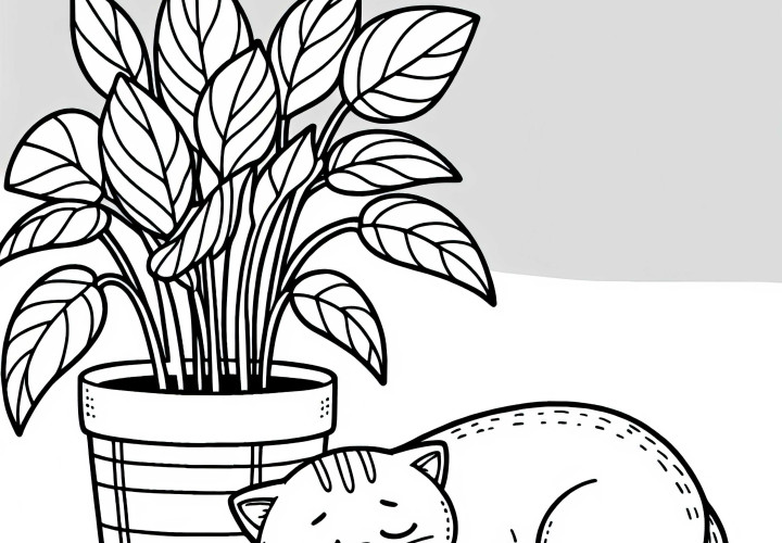 Katze schläft neben Topfpflanze – Malvorlage Zimmerpflanzen kostenlos Katze schläft neben Topfpflanze – Malvorlage Zimmerpflanzen kostenlos