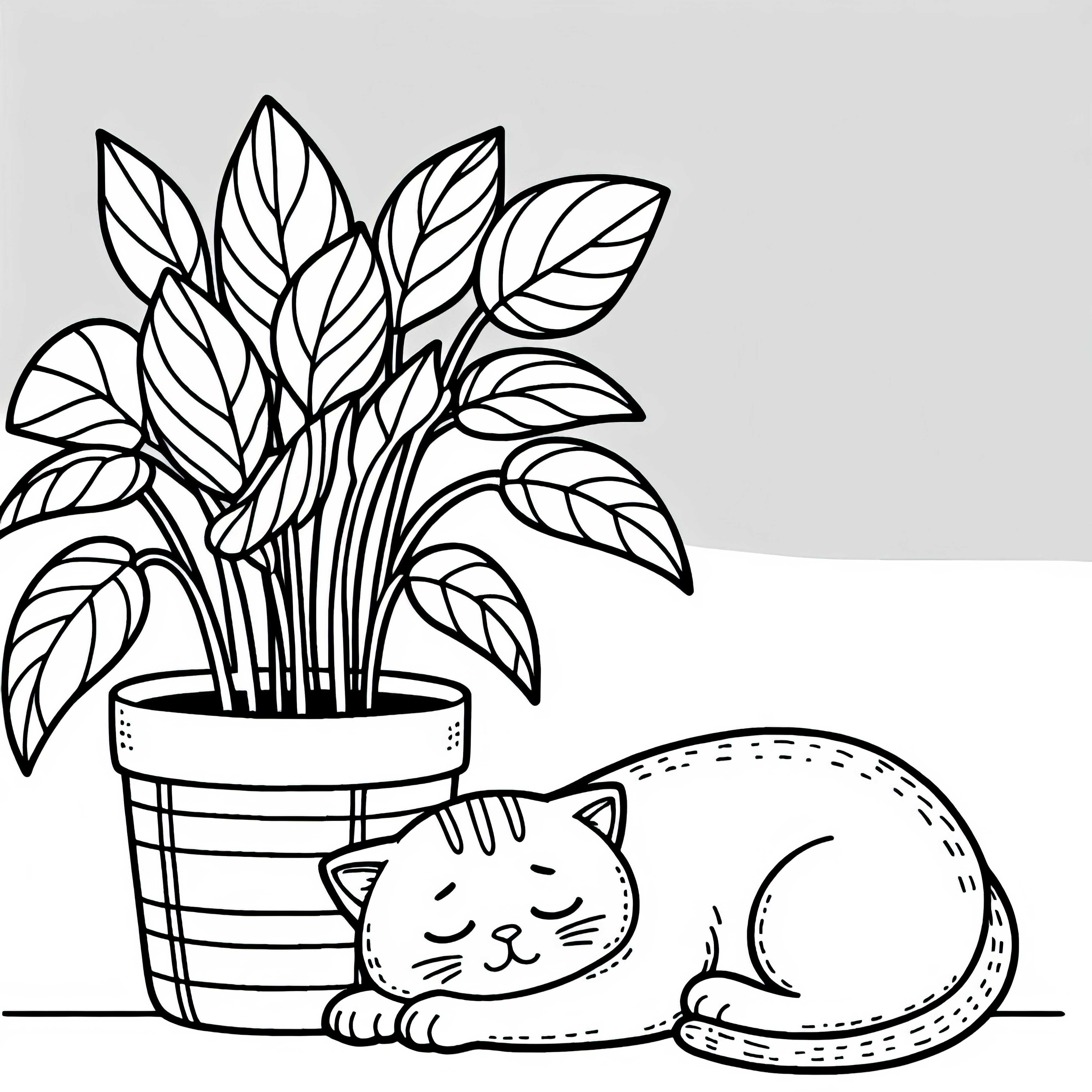 Katze schläft neben Topfpflanze – Malvorlage Zimmerpflanzen kostenlos Katze schläft neben Topfpflanze – Malvorlage Zimmerpflanzen kostenlos